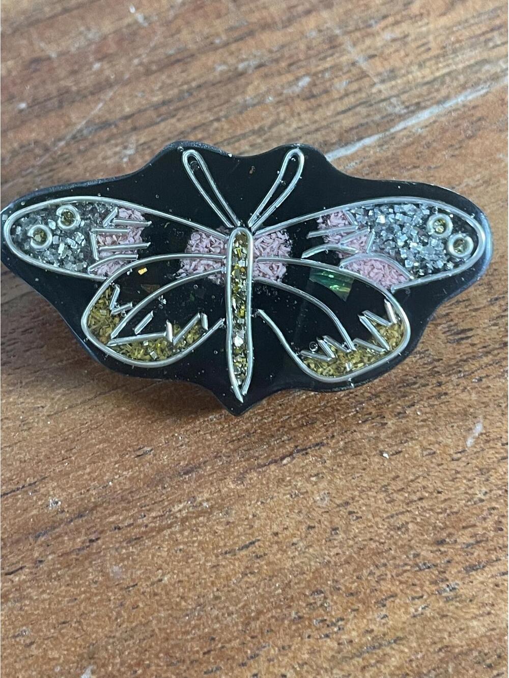 Vintage Plastic Sparkle Butterfly Brooch